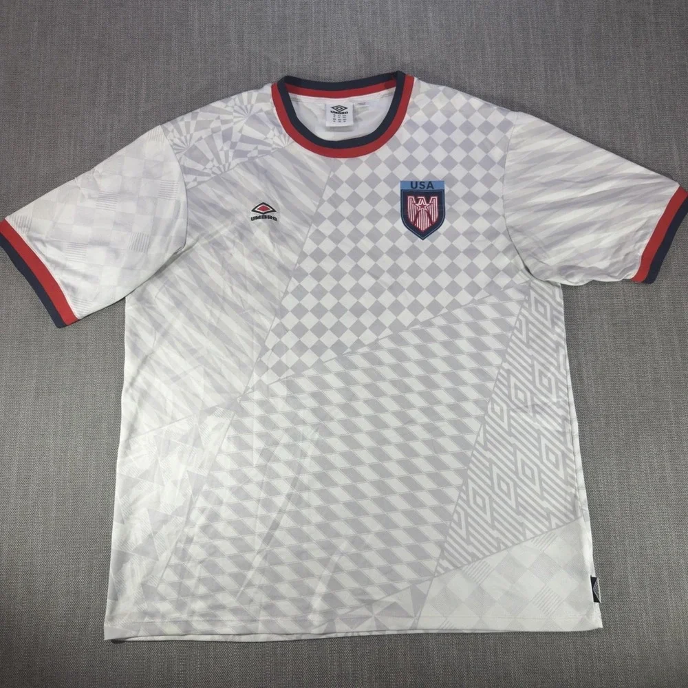 USA Jersey Mens XL White Soccer Umbro Geometric Pattern Short Sleeve Shirt